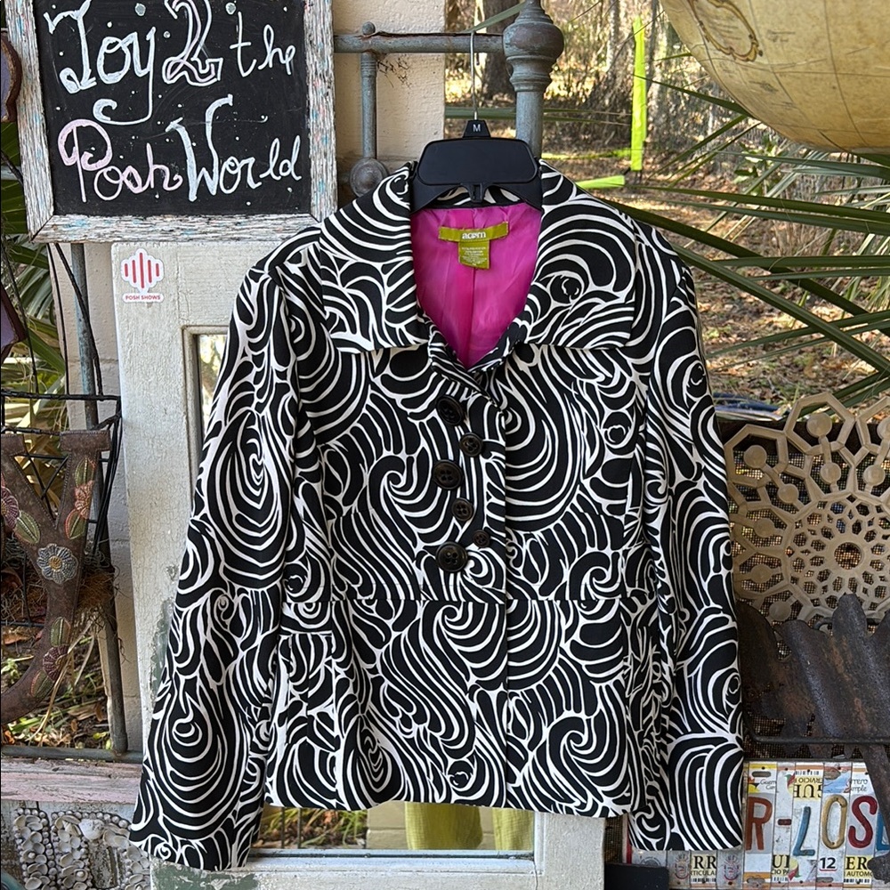 Acorn Black & White Jacket with side peplum accents